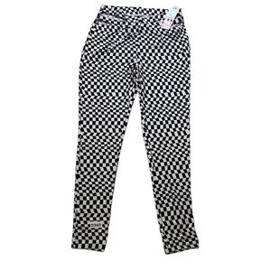 Zoe +Phoebe Black White check Print Women's Large Leggings stylish waist stretch